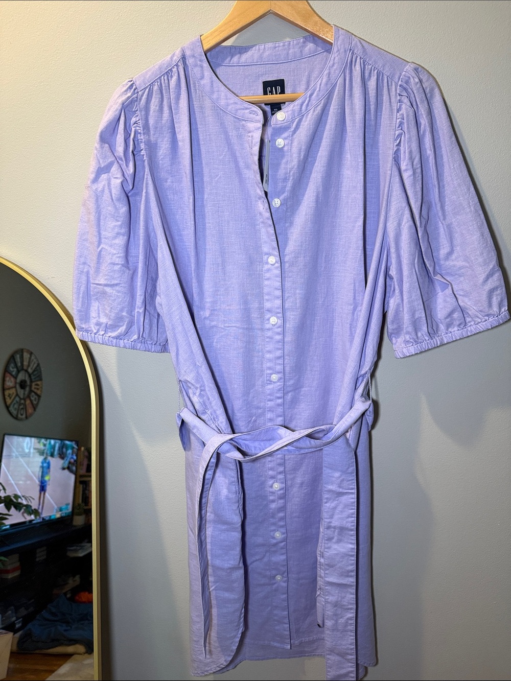 GAP Lavender Button-Down Midi Dress with Tie Belt